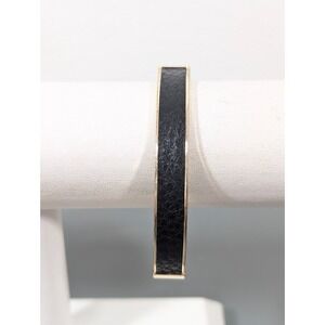 LOFT Black Leather Inlay Gold Tone Hinge Bangle Bracelet 6.5 in